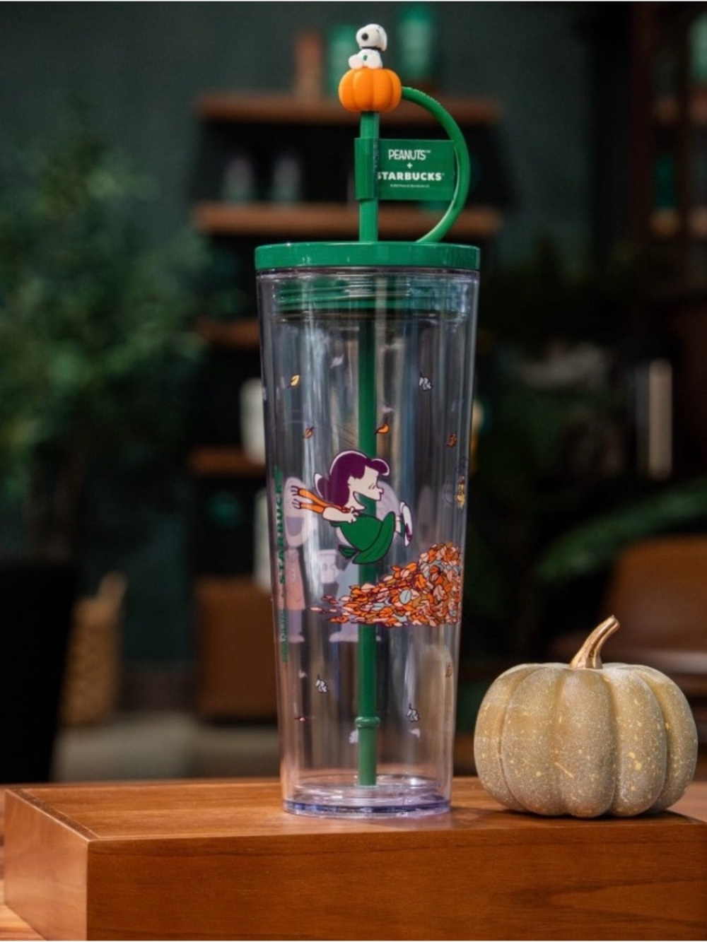 Starbucks Green Halloween Reusable Tumbler with Pumpkin Topper